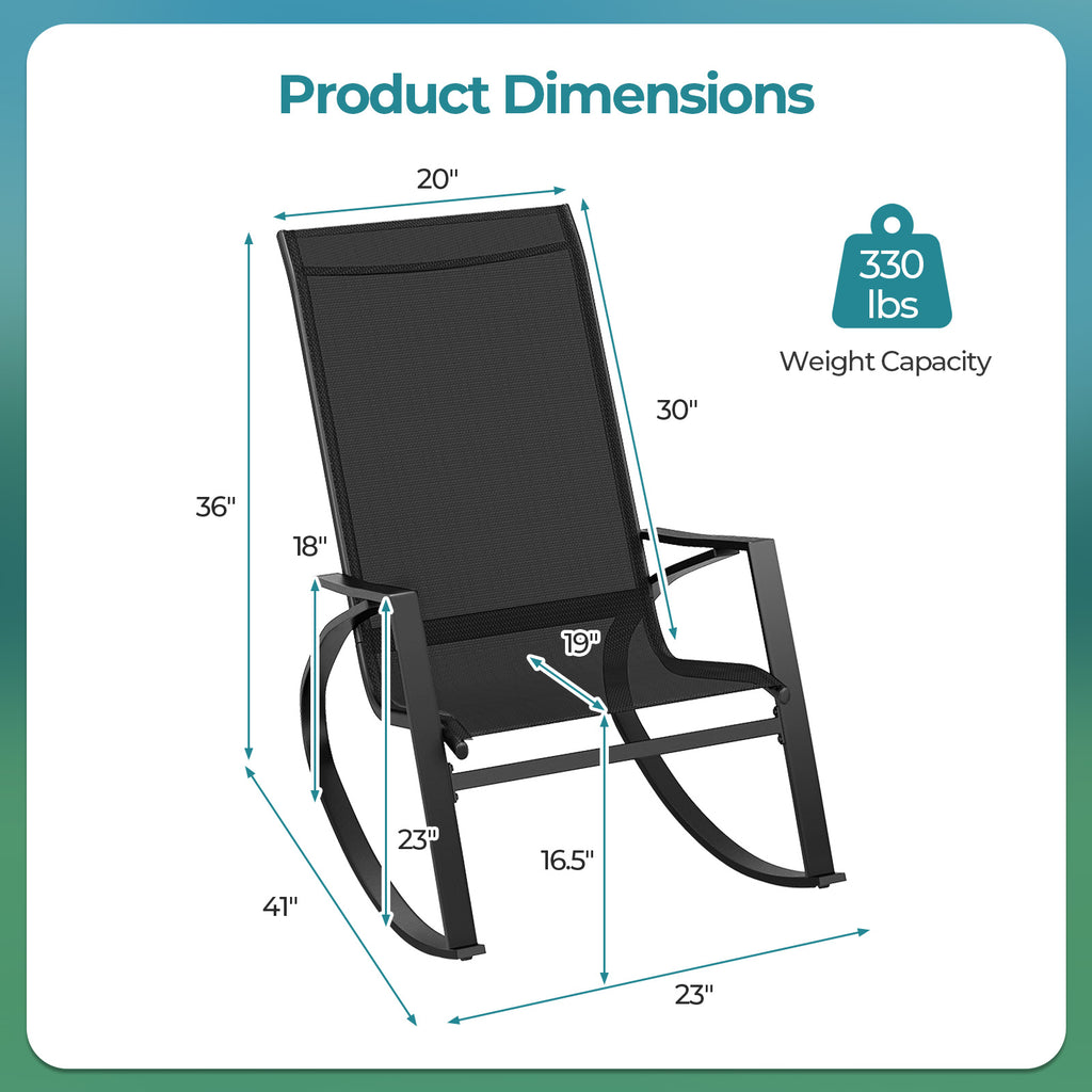 Outdoor Sling Rocking Chairs Set of 2 - Black