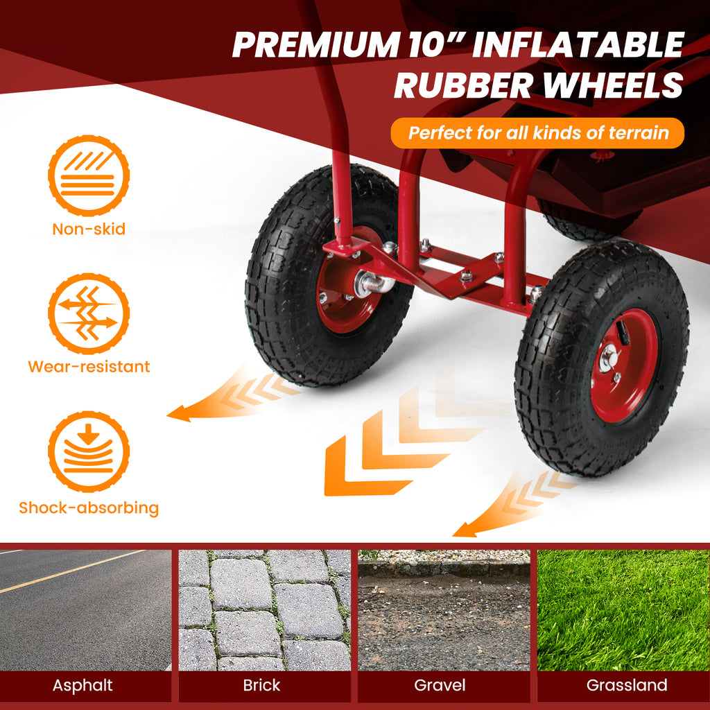 Rolling Garden Cart with Height Adjustable Swivel Seat and Storage