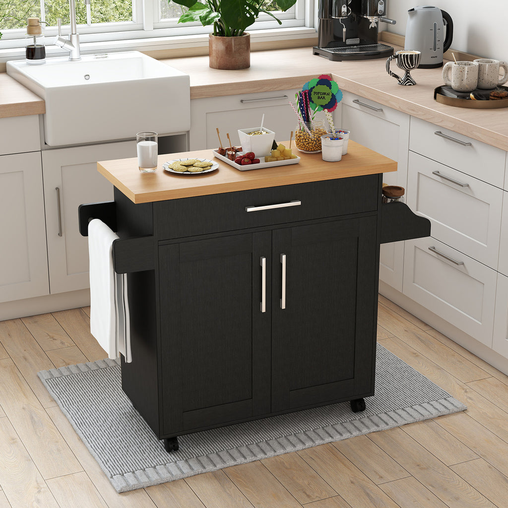Rolling Kitchen Island Cart with Towel Rack - Gray