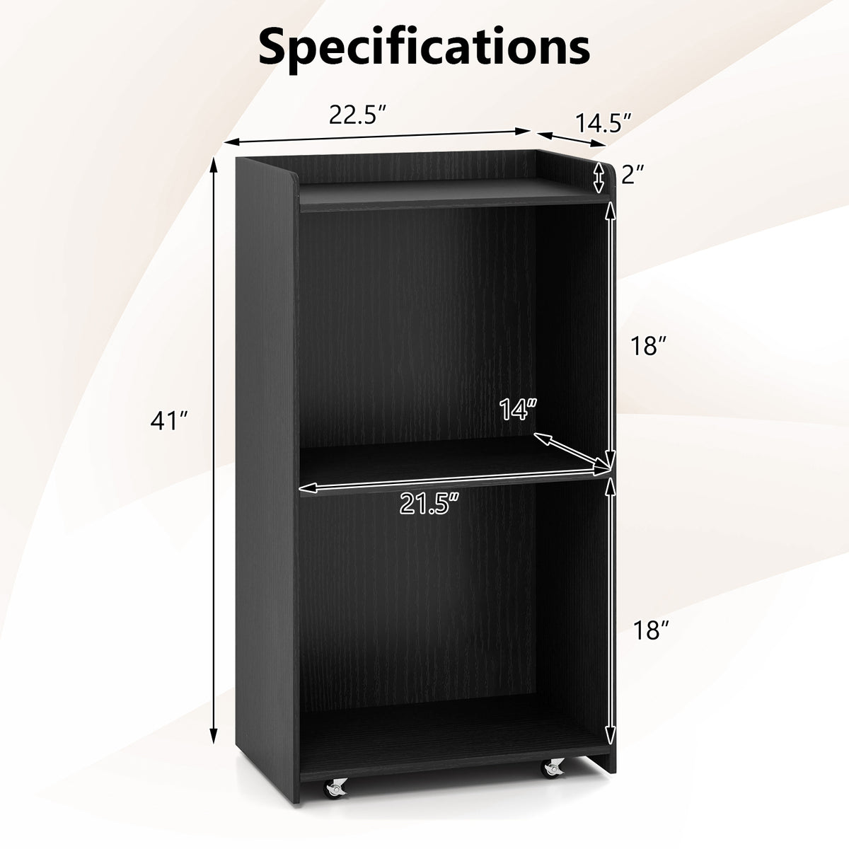 Rolling Podium Stand with 2 Shelves and Lockable Wheels - Black