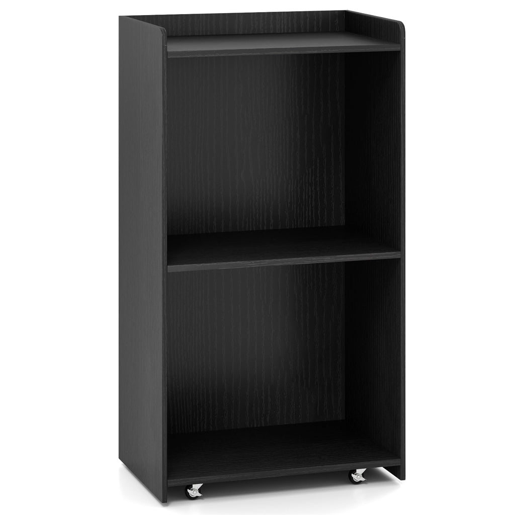 Rolling Podium Stand with 2 Shelves and Lockable Wheels - Black
