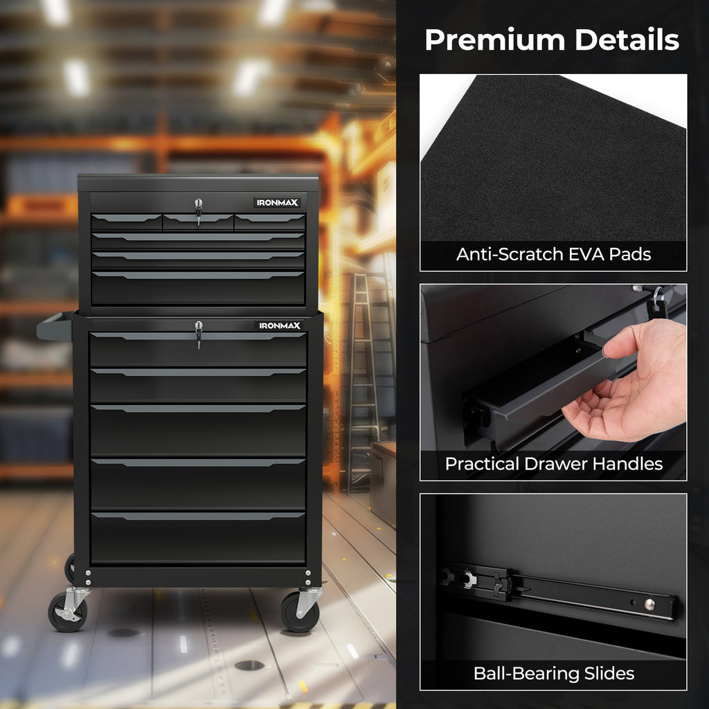 Rolling Steel Tool Chest with Hanging Holes and Central Keyed Locking