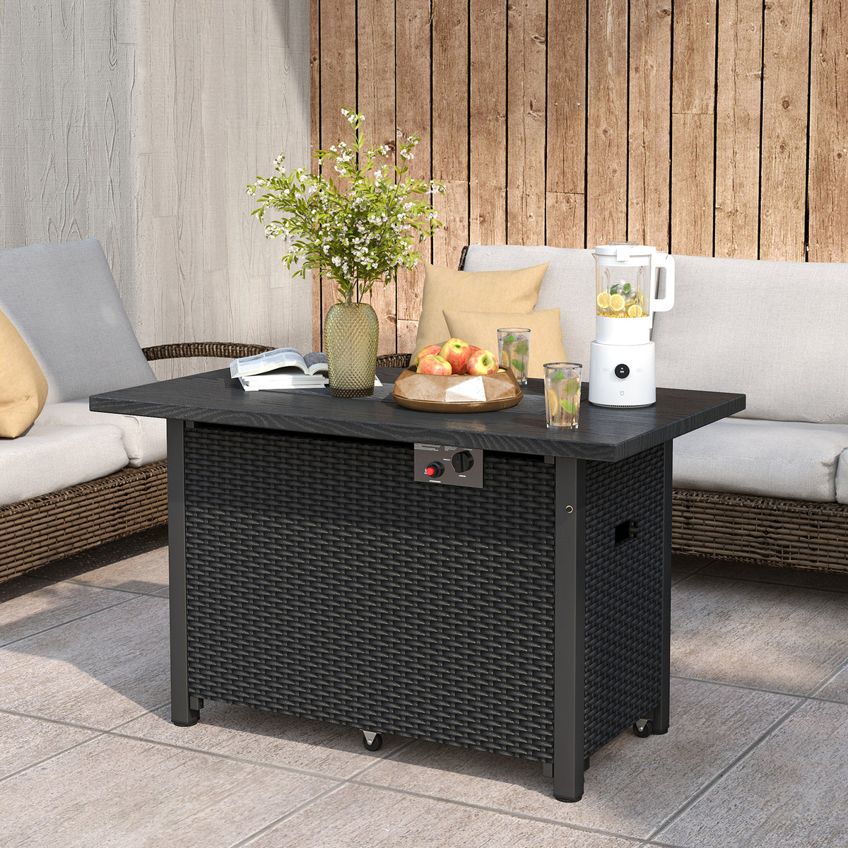 50000 BTU 2 Inch ropane Gas Fire Pit Table with Wind Guard and Glass