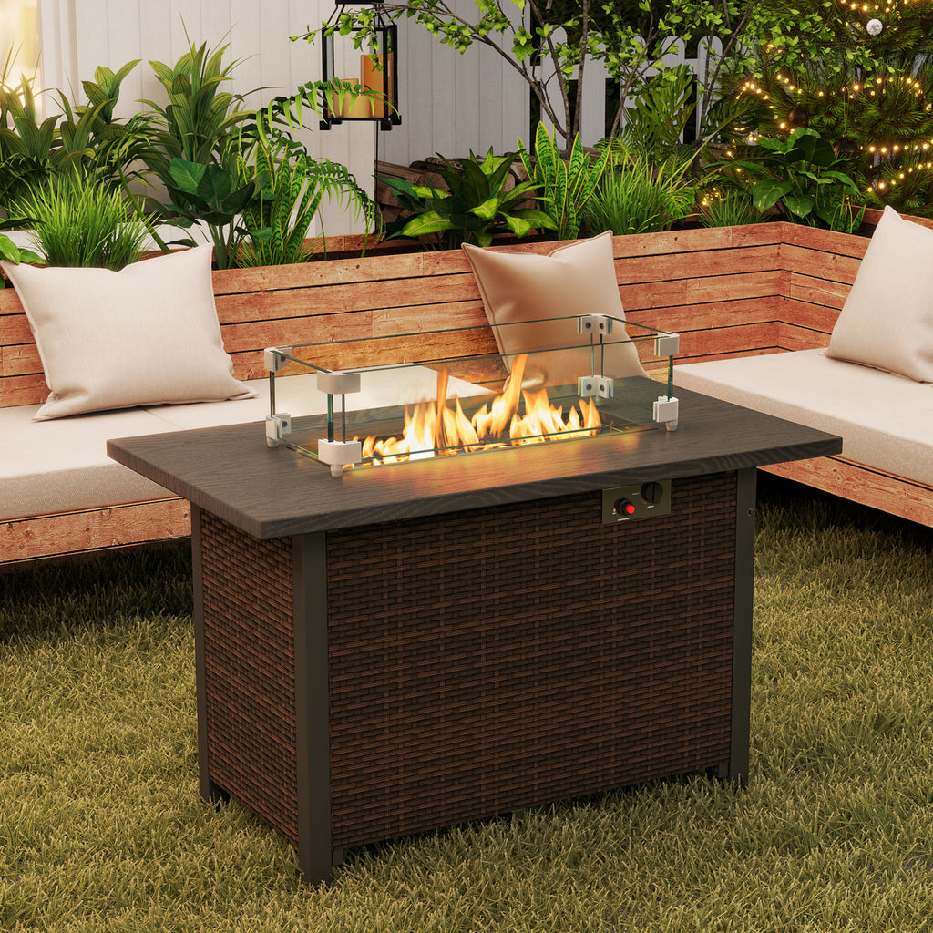 50000 BTU 2 Inch ropane Gas Fire Pit Table with Wind Guard and Glass