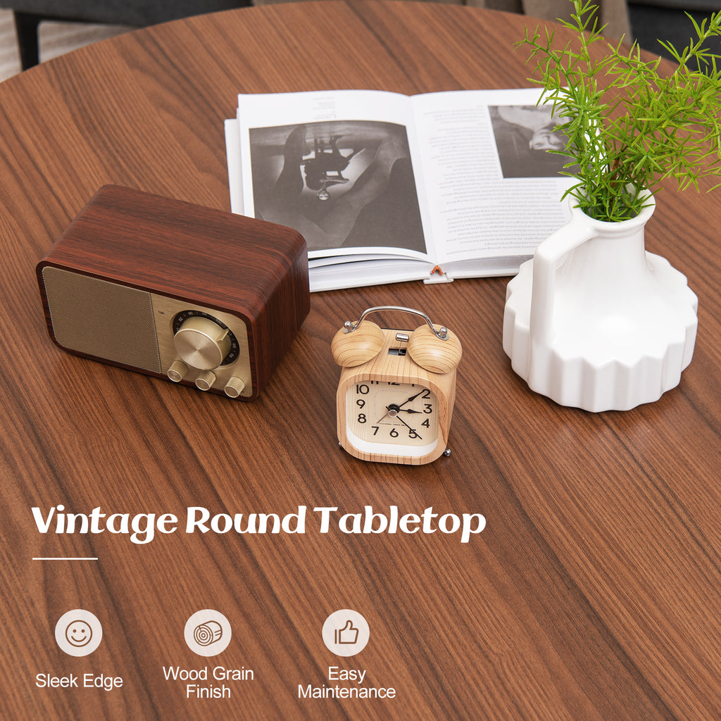 33.5 Inch Round Coffee Table Walnut - Wood Grain with Metal Frame