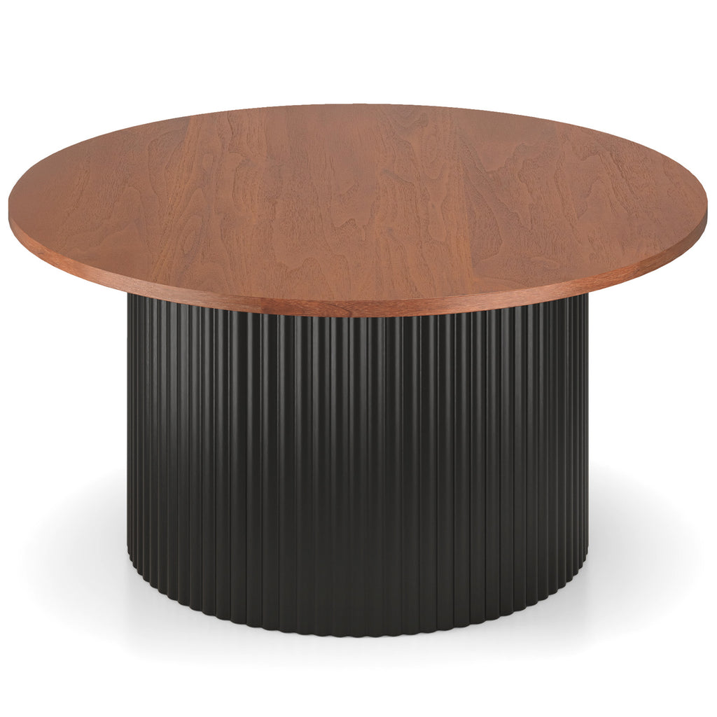 34.5" Rubber Wood Round Center Table with Storage Shelf, Gray