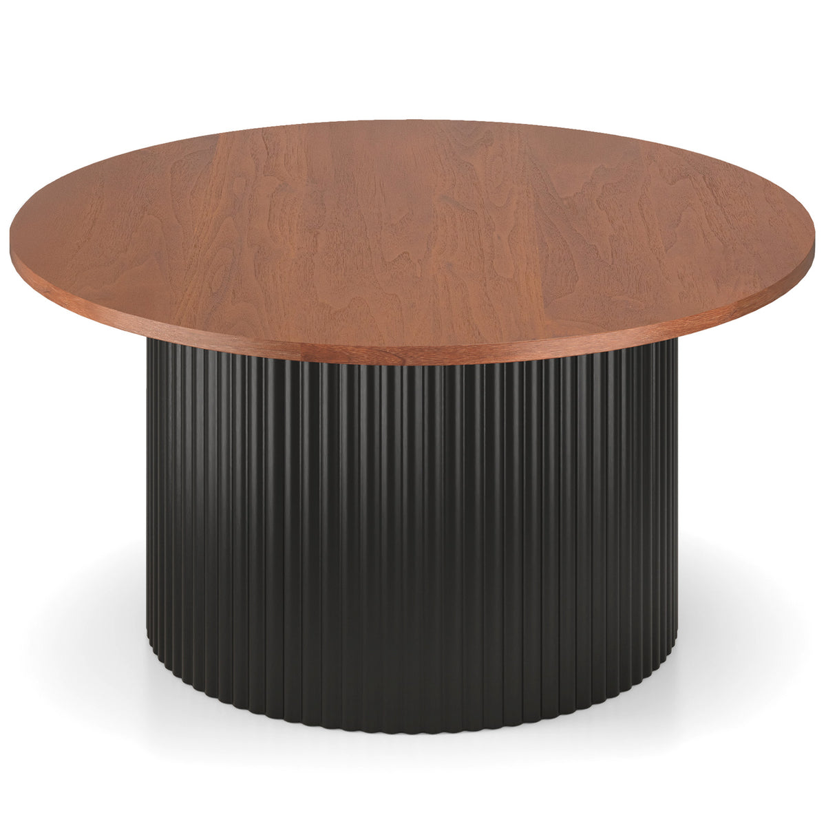 34.5" Rubber Wood Round Center Table with Storage Shelf, Gray