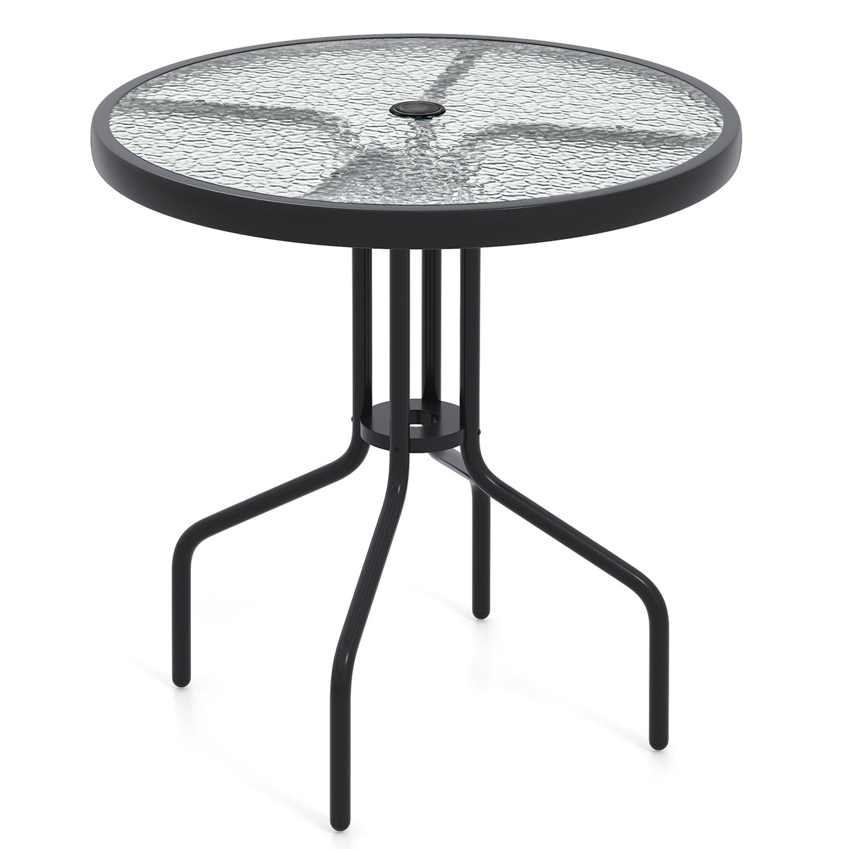 27.5 Inch Round Patio Dining Table with Rippled Tempered Glass Top