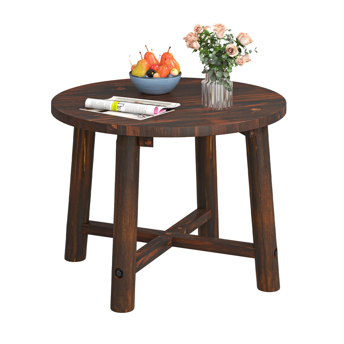 Patio End Table, Solid Wood - 24" Fir & Pine, Brown