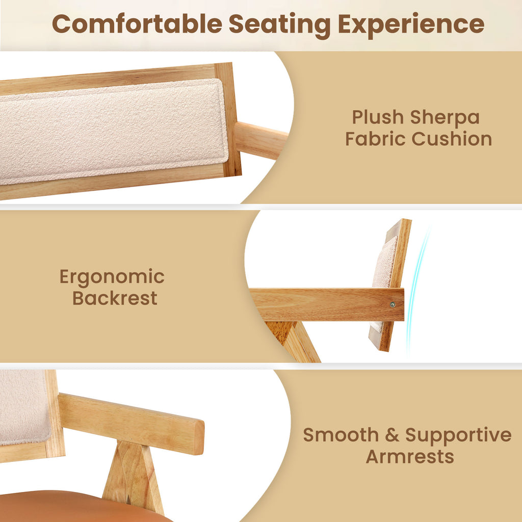 Rubber Wood Dining Bench with Armrest Sherpa Upholstered Backrest and