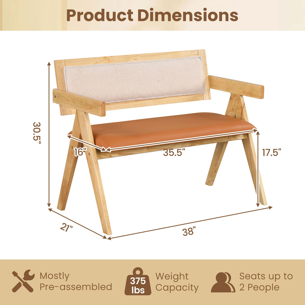 Rubber Wood Dining Bench with Armrest Sherpa Upholstered Backrest and