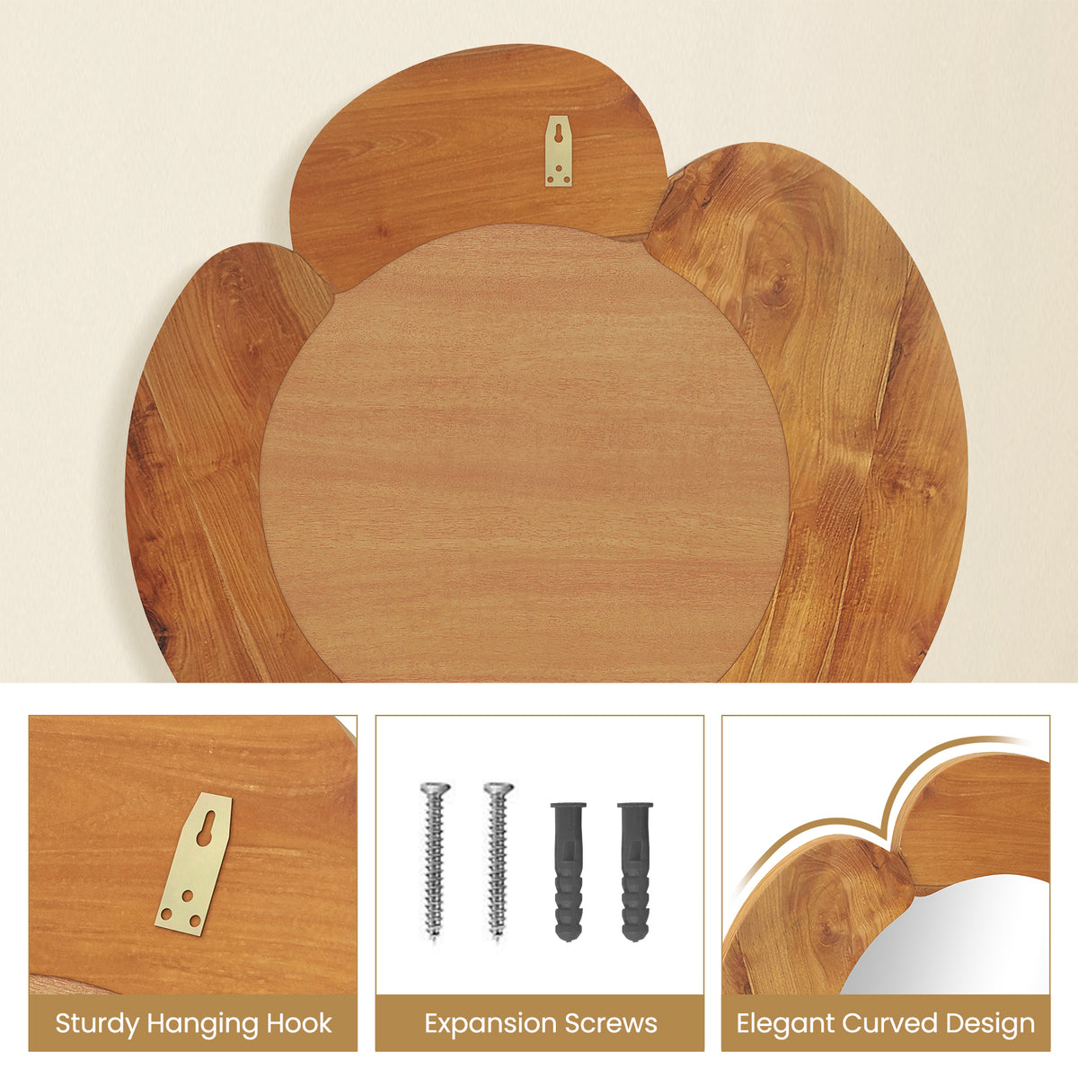 29 Inch Rustic Hanging Vanity Mirror with Teak Wood Frame