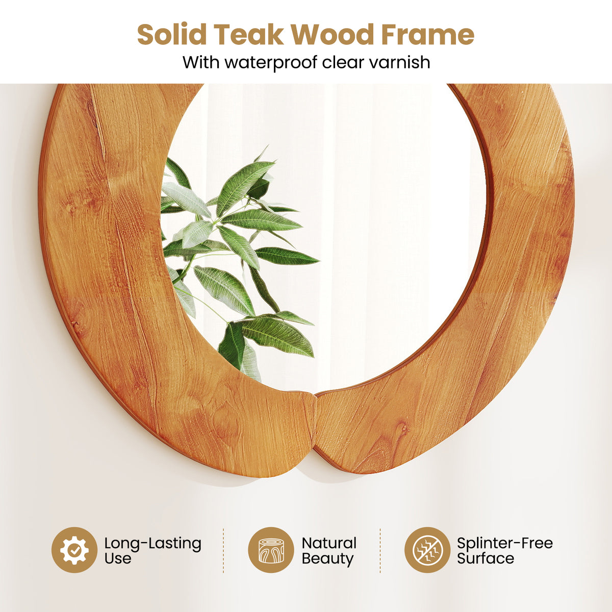 29 Inch Rustic Hanging Vanity Mirror with Teak Wood Frame