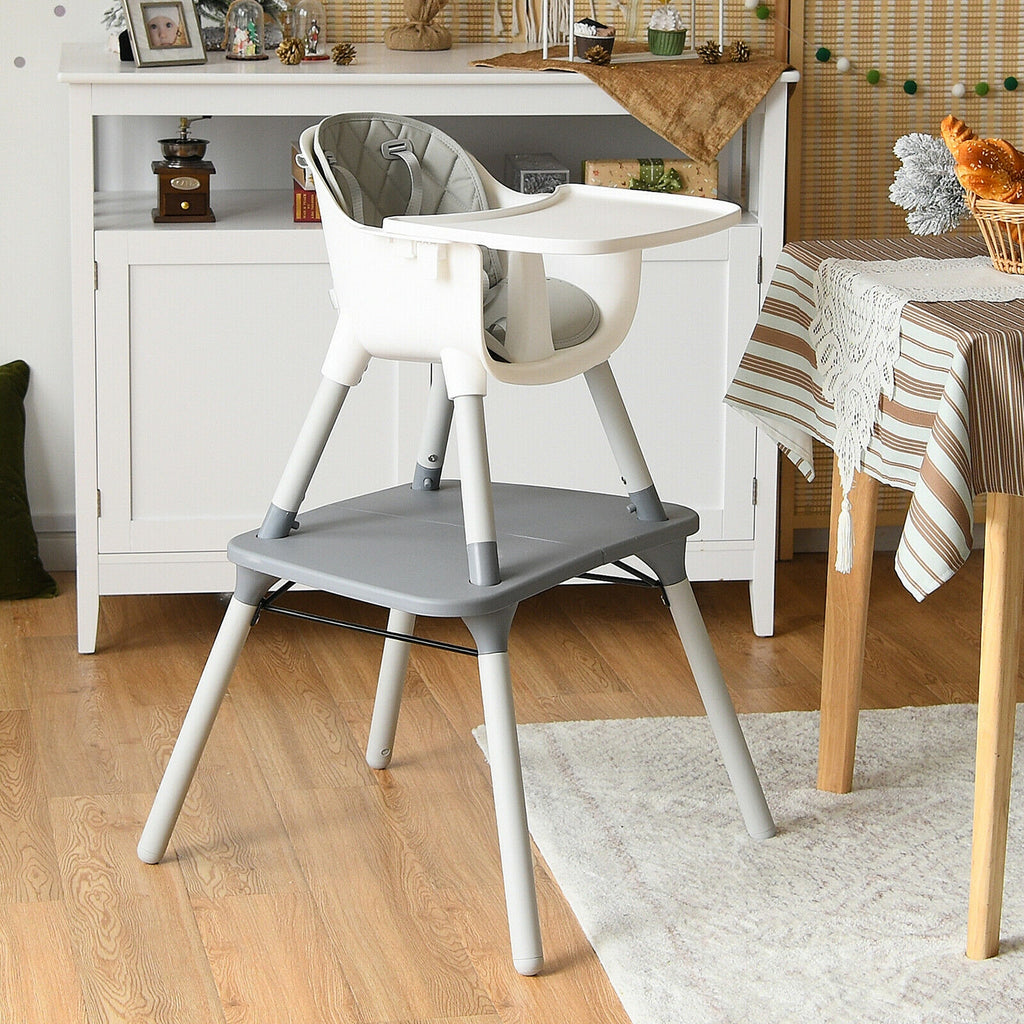 4-in-1 Baby Convertible Toddler Table Chair Set with PU Cushion - Gray