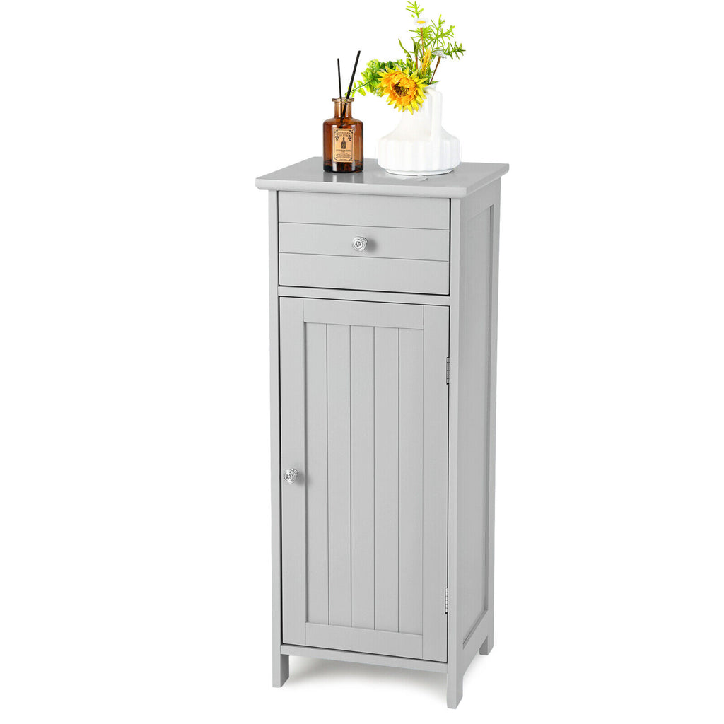 Wooden Bathroom Floor Storage Cabinet with Drawer and Adjustable Shelf