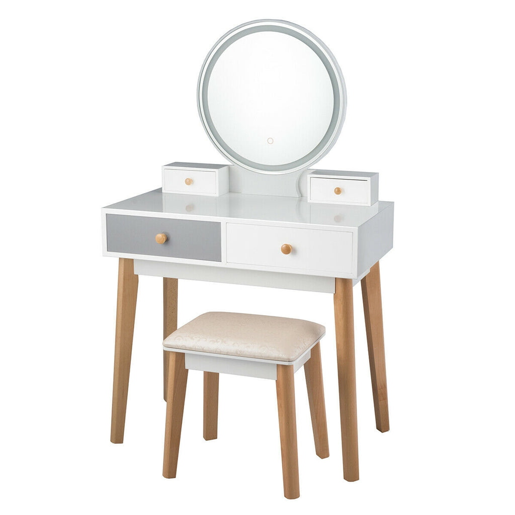 Makeup Dressing Table with Lighted Mirror - 4 Drawers