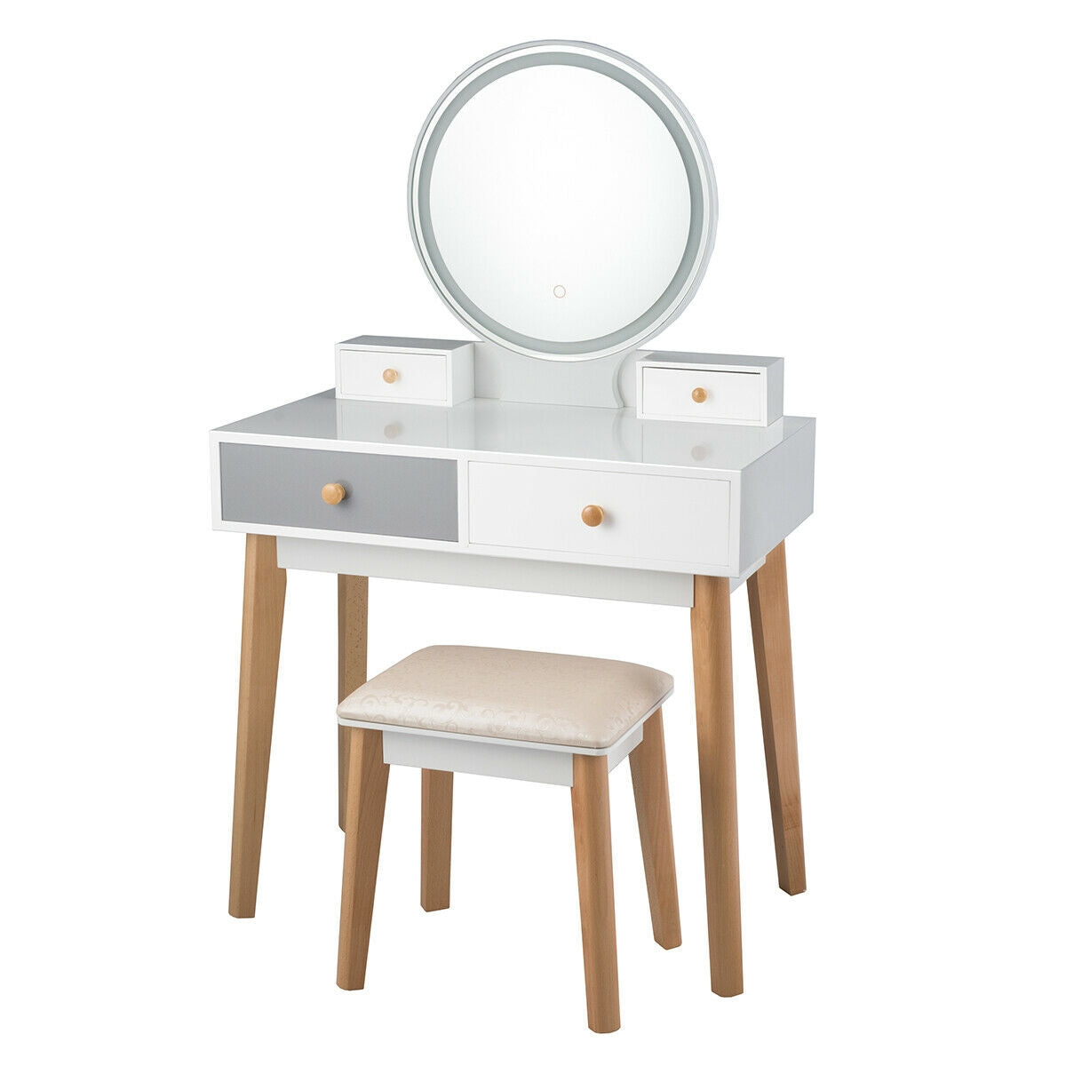 Makeup Dressing Table with Lighted Mirror - 4 Drawers