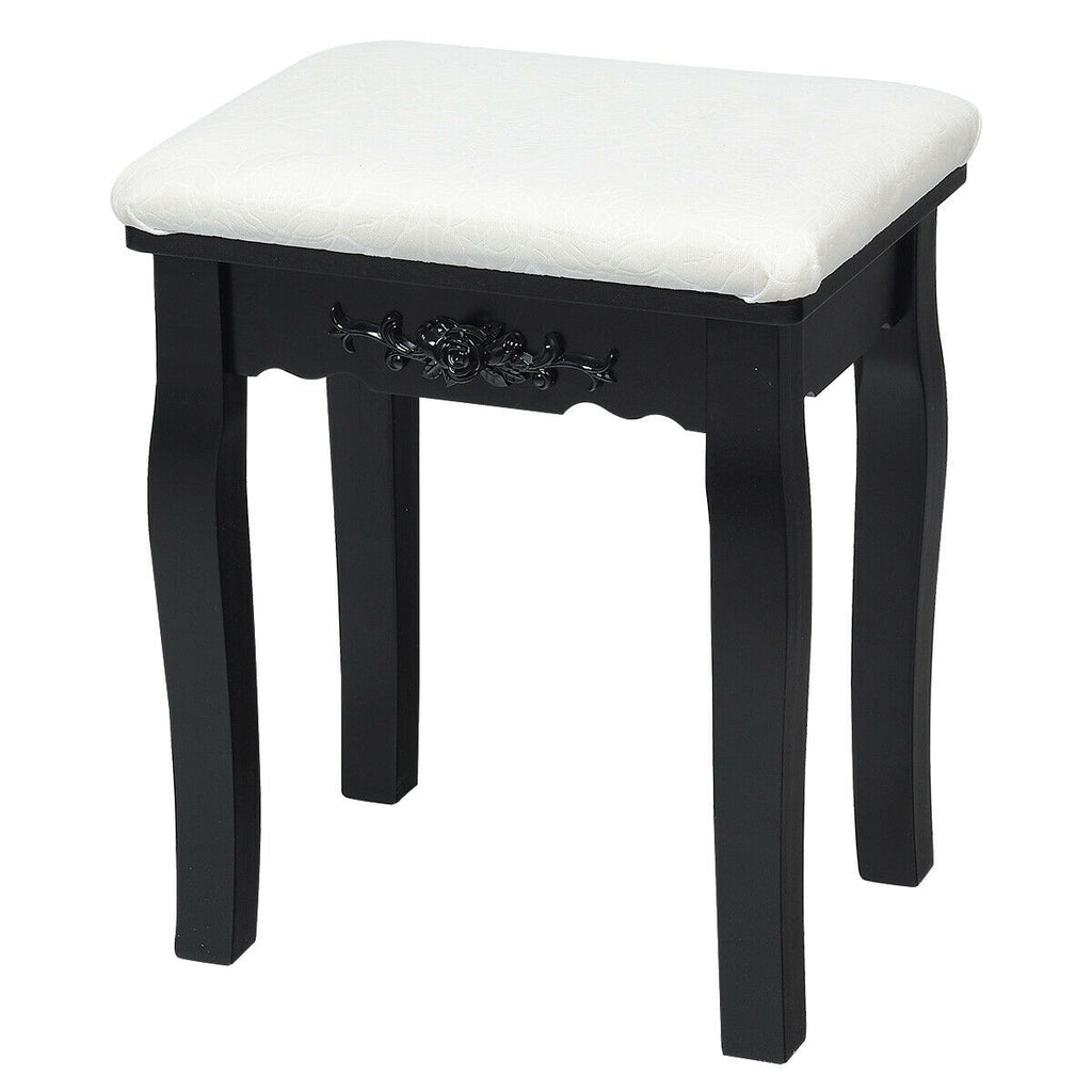Dimmable Vanity Table with Lighted Mirror and Cushioned Stool, Black