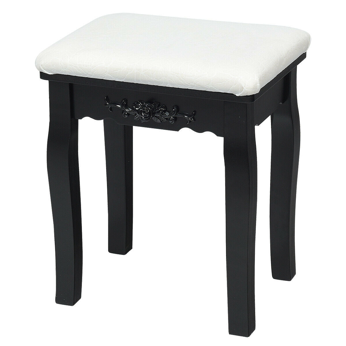 Dimmable Vanity Table with Lighted Mirror and Cushioned Stool, Black
