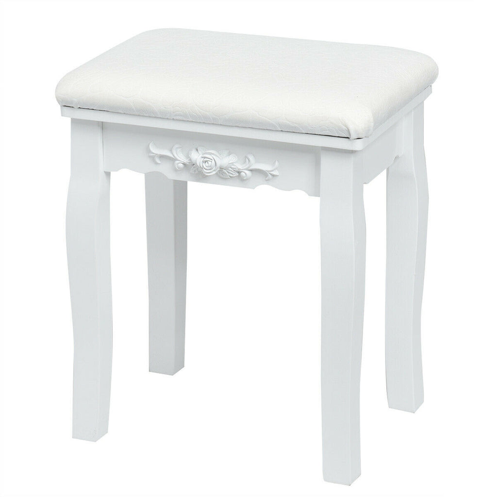 Dimmable Vanity Table Set with Lighted Mirror and Cushioned Stool, White