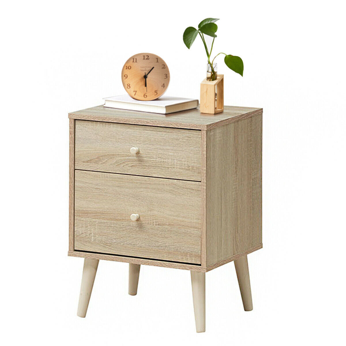 2-Drawer Nightstand with Rubber Legs - Natural