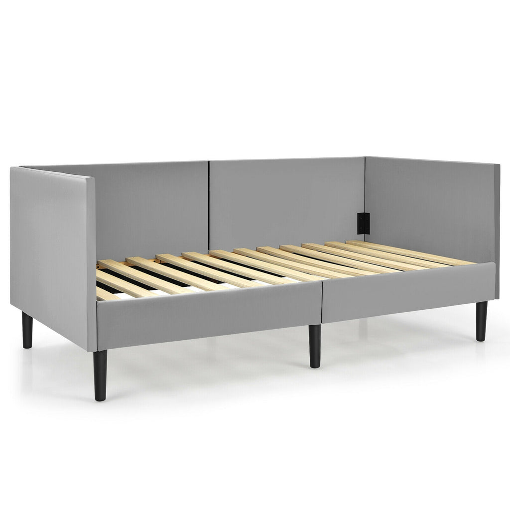 Velvet Twin Daybed Frame with Wood Slat Support – Gray