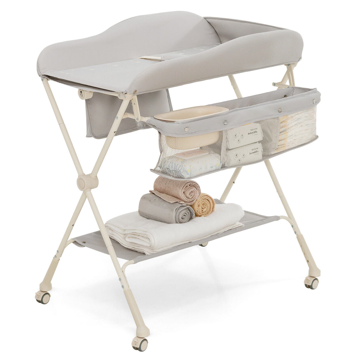 Baby Diaper Changing Table with Water Basin Pink - Adjustable Safety & Storage