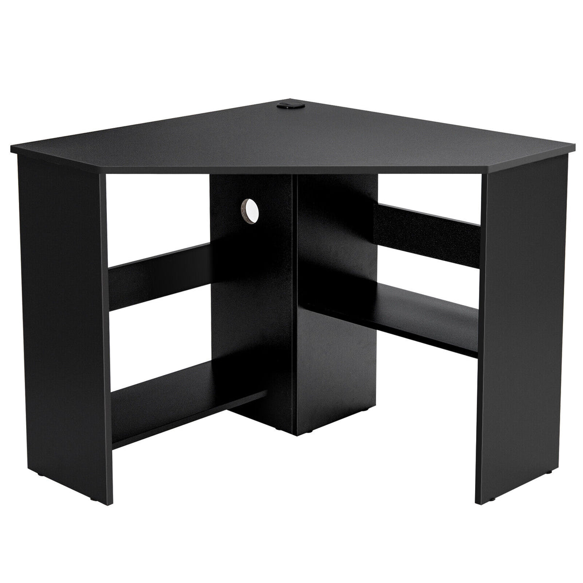 Triangle Corner Computer Desk with Storage Shelf – White