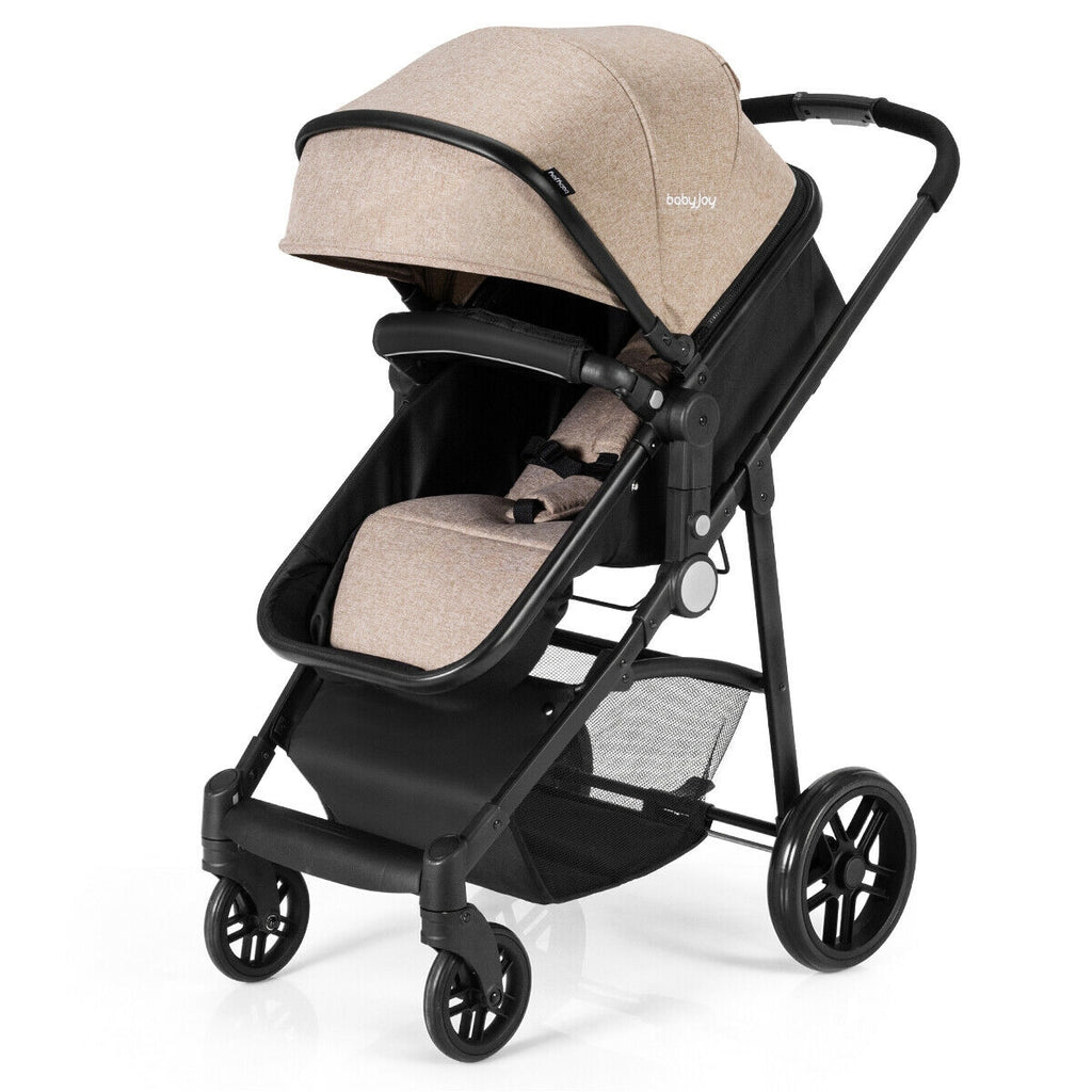 2-in-1 Foldable Infant Baby Stroller with Cup Holder - Light Brown, Newborn to 36 Months