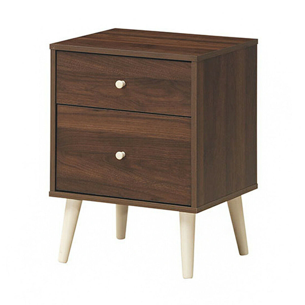 Retro Bedside Nightstand with 2 Drawers - White