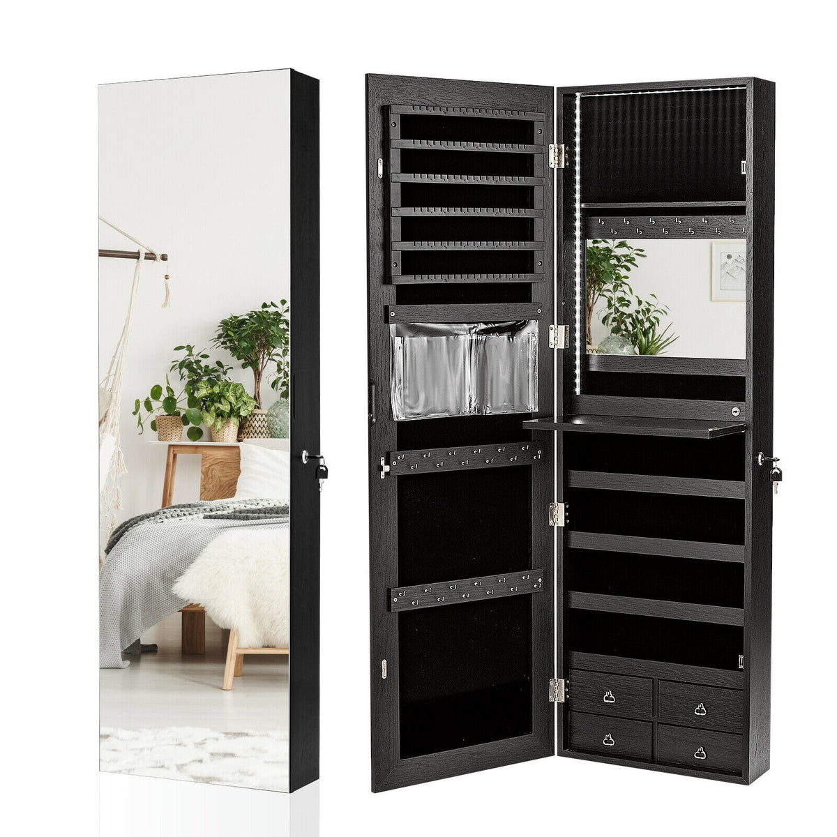 Jewelry & Cosmetics Storage Cabinet - 4 Drawers, Black
