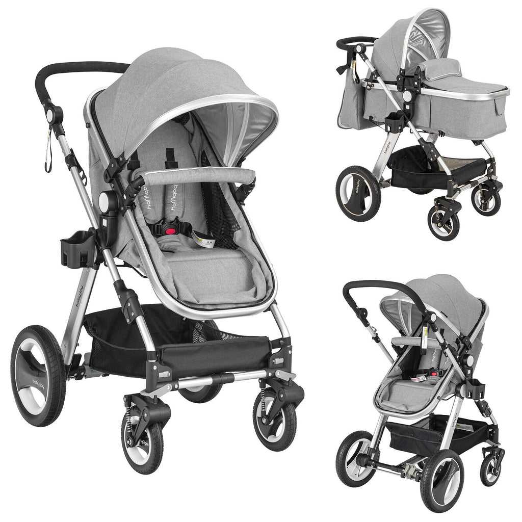 Foldable Aluminum Baby Stroller with Diaper Bag and Cup Holder - Gray