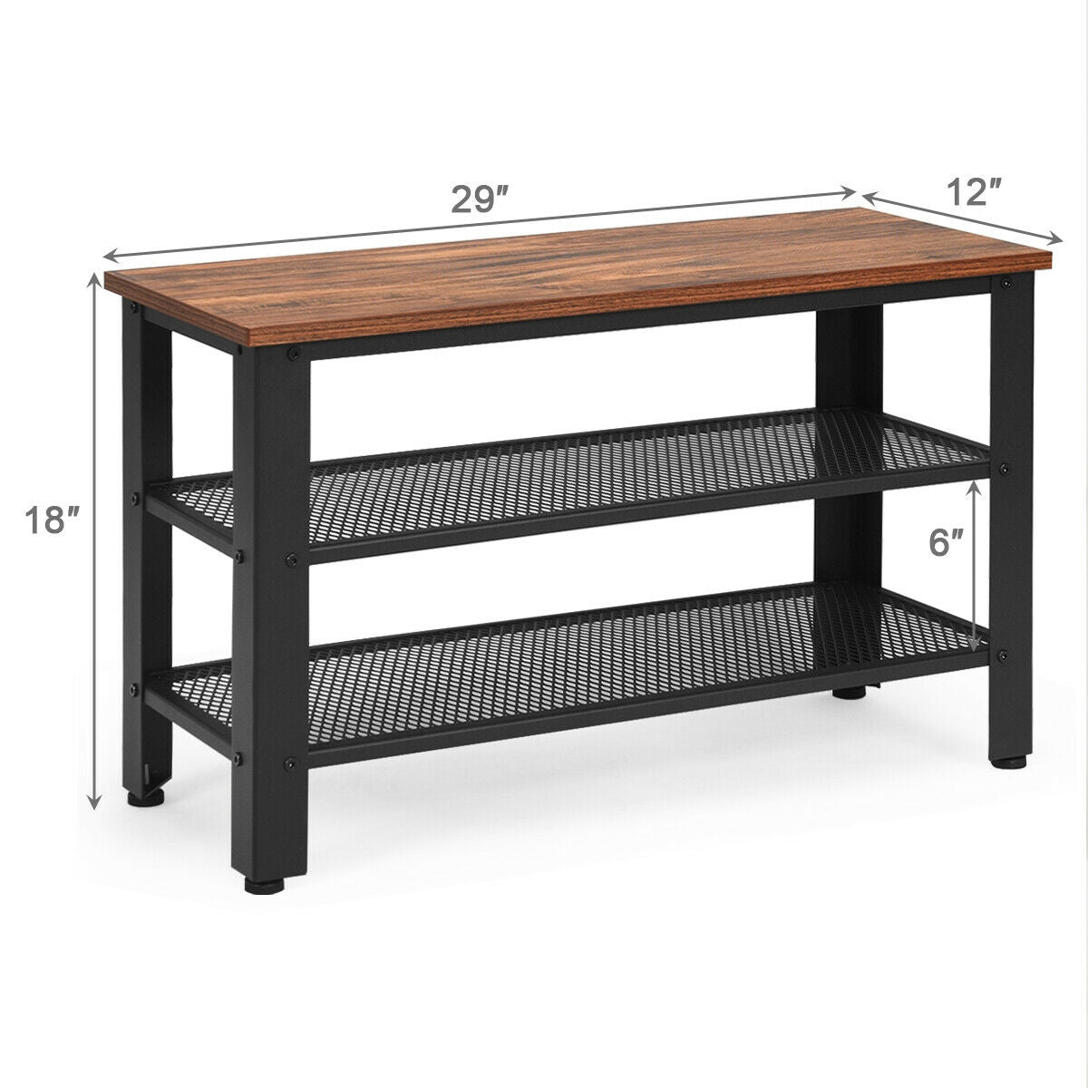 3-Tier Industrial Shoe Rack Bench with Storage Shelves