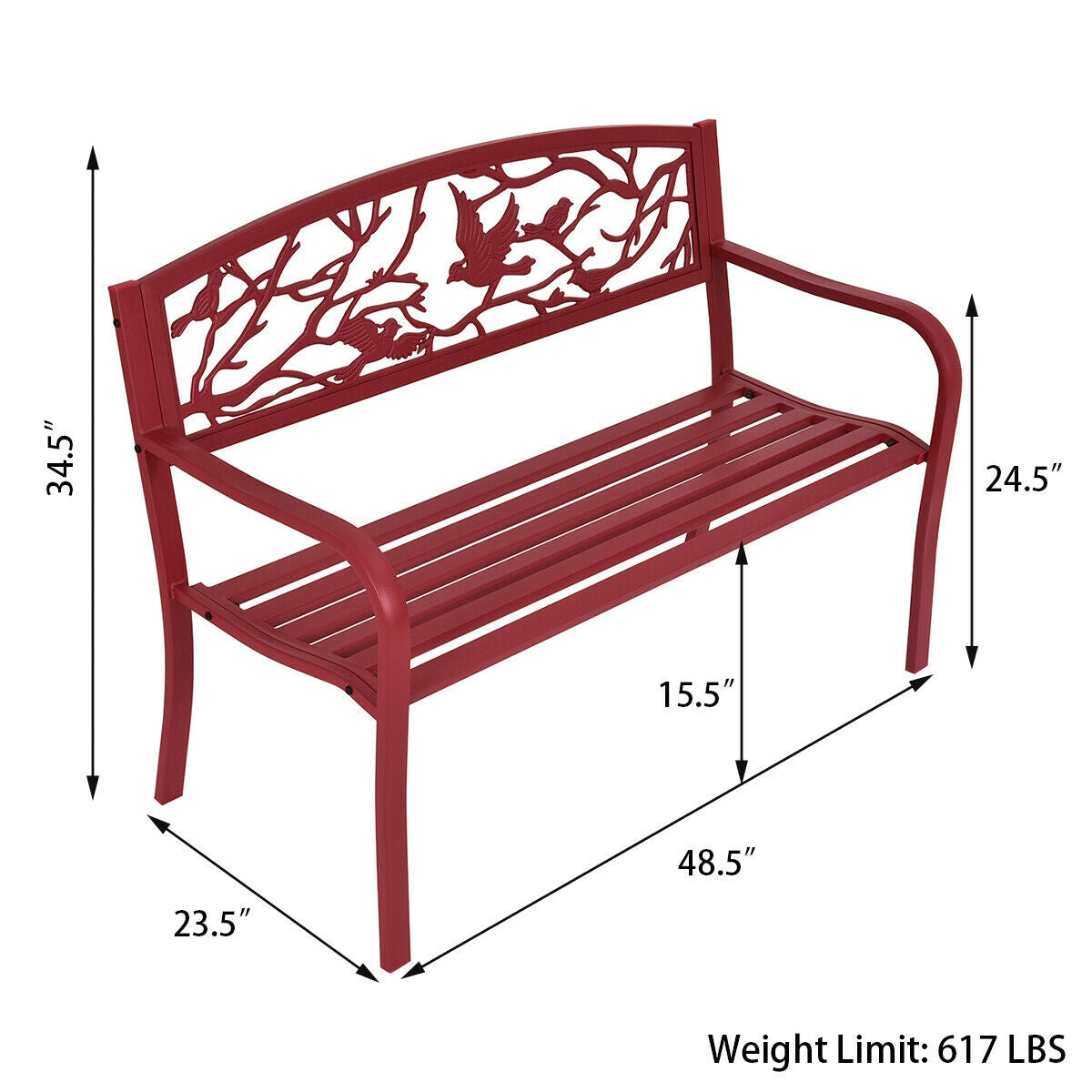 Outdoor Garden Bench with Armrests, Steel Frame - Style 4