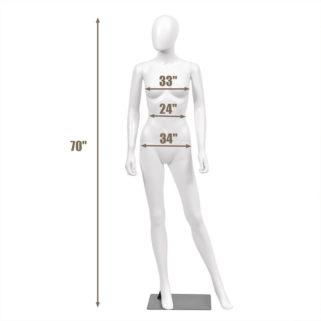 Full Body Female Mannequin with Metal Stand - 70 Inch, Straight Arms Variation