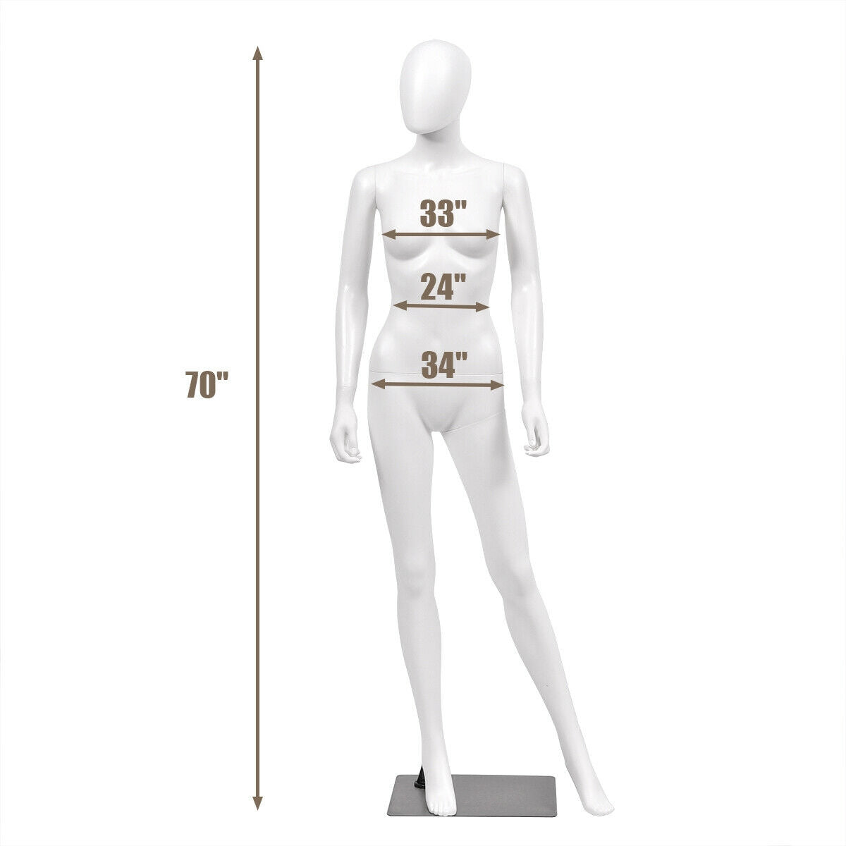 Full Body Female Mannequin with Metal Stand - 70 Inch, Straight Arms Variation