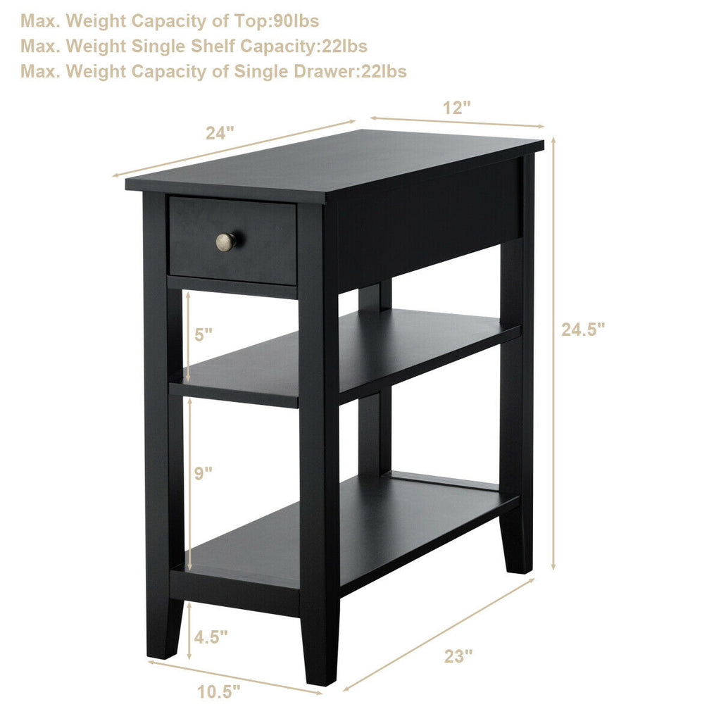3-Tier End Table with Drawer & Shelves – Black