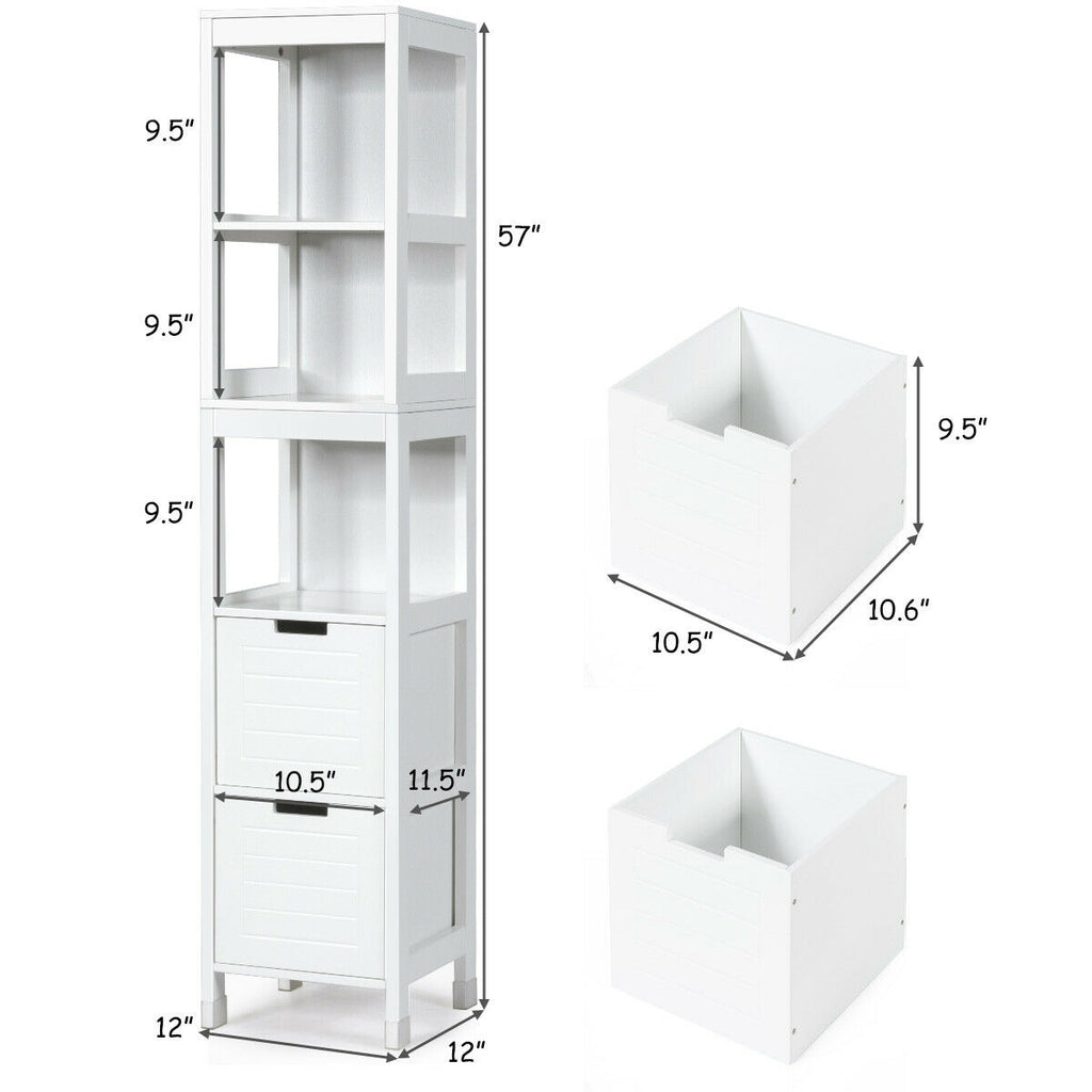 5-Tier Bathroom Floor Cabinet with 2 Drawers