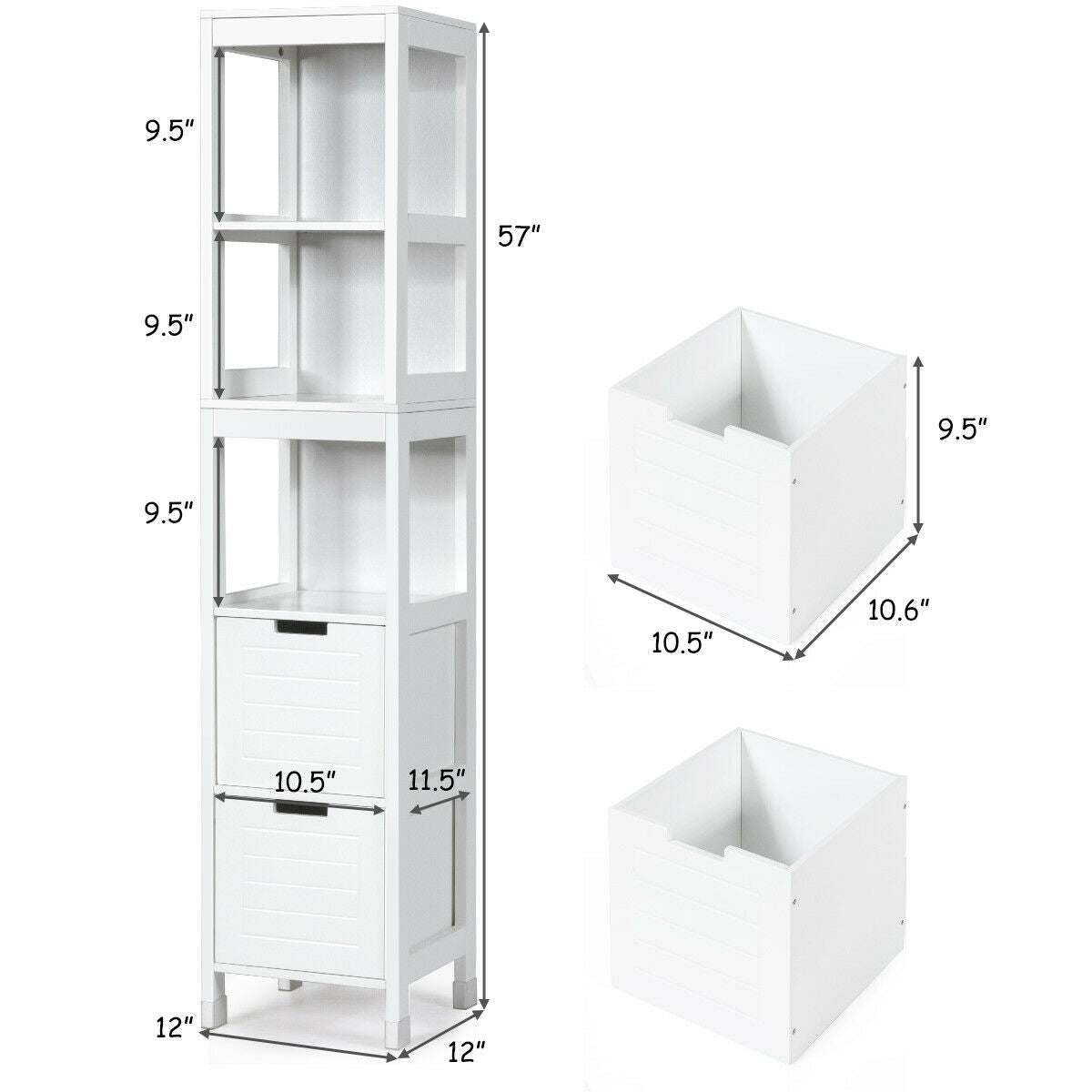 5-Tier Bathroom Floor Cabinet with 2 Drawers