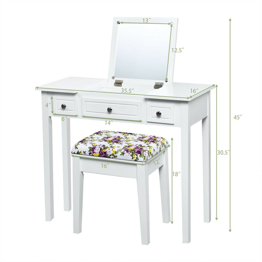 Vanity Dressing Table with Flip Top Mirror and 3 Drawers