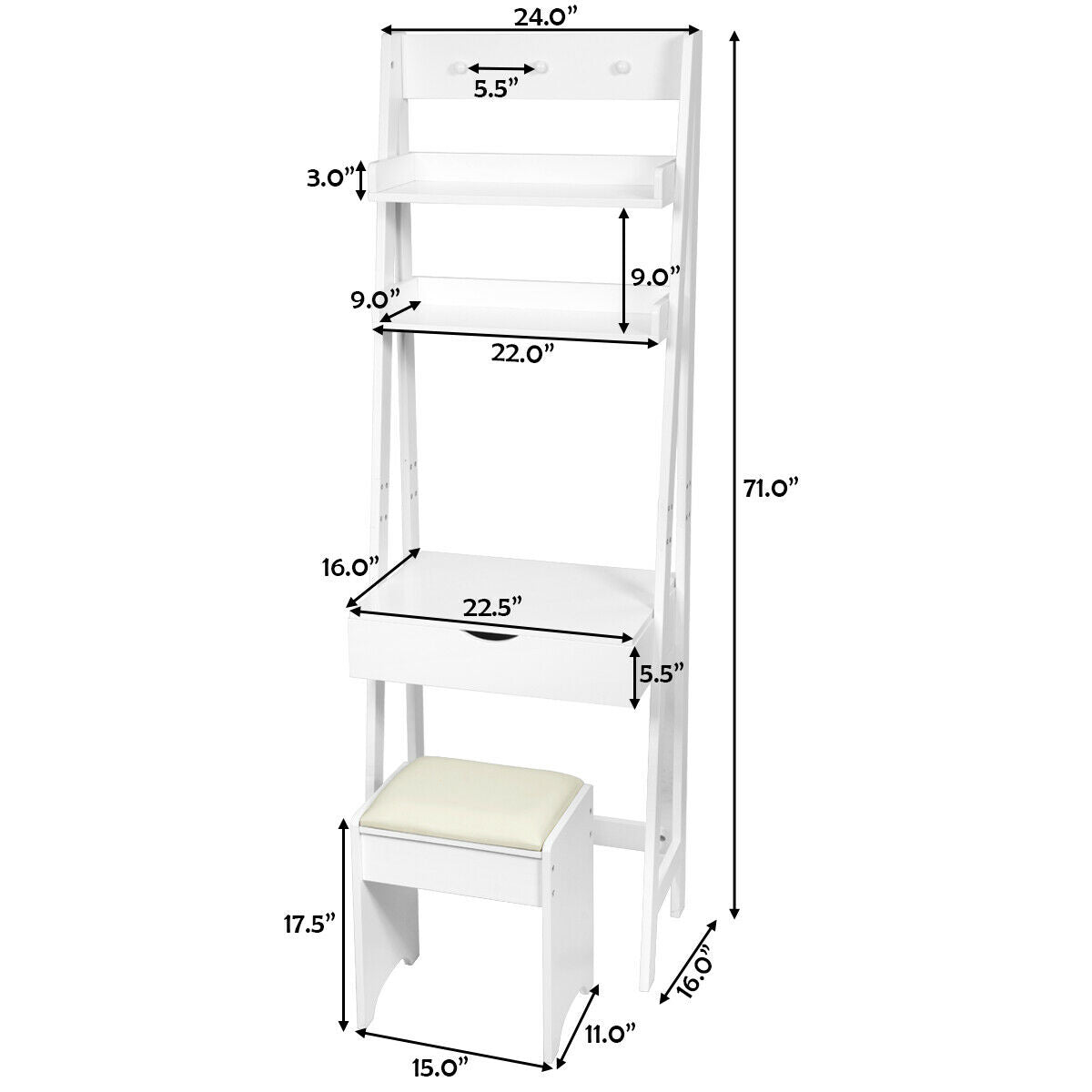Makeup Vanity Desk with Flip Top Mirror & 6 Organizers