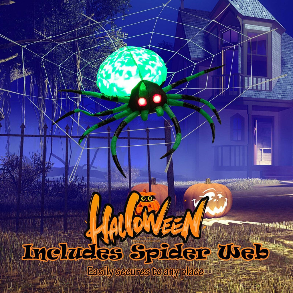 Inflatable Halloween Spider with Cobweb and LED Lights - 3.5 Feet Long Yard Decor