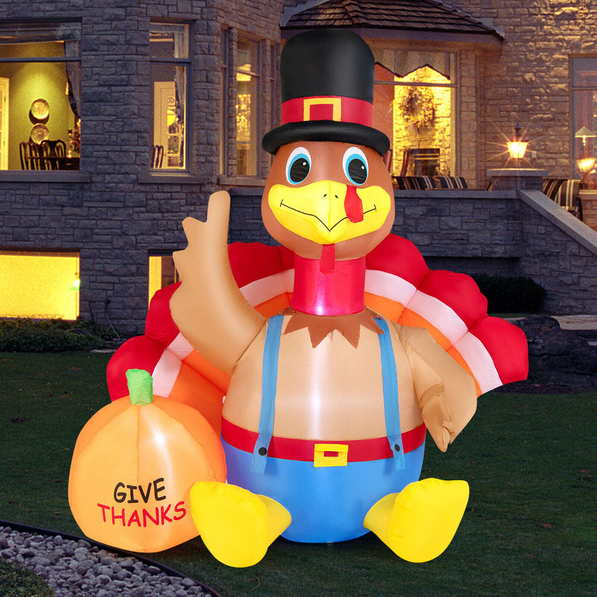 6 Feet Inflatable Thanksgiving Turkey and Pumpkin Yard Decor with Lights