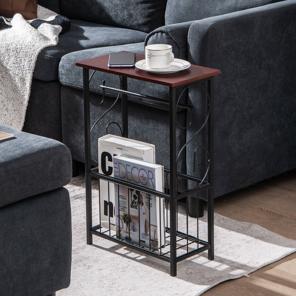 Narrow Side Table with Removable Paper Holder - Brown