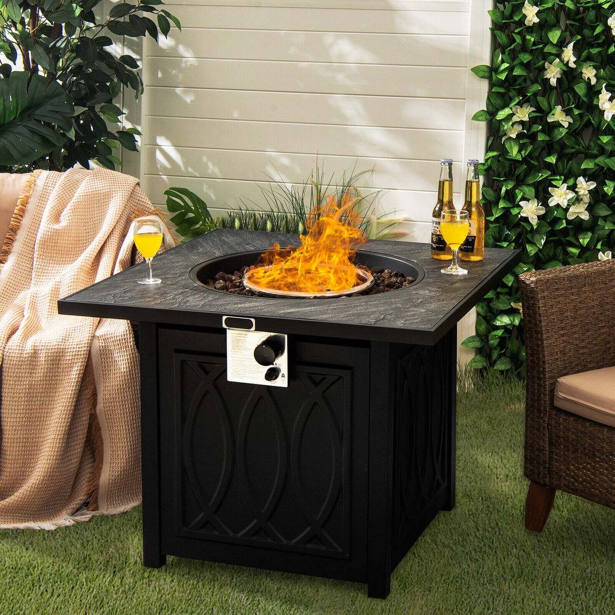 32 Inch Propane Fire Pit Table Square - Black