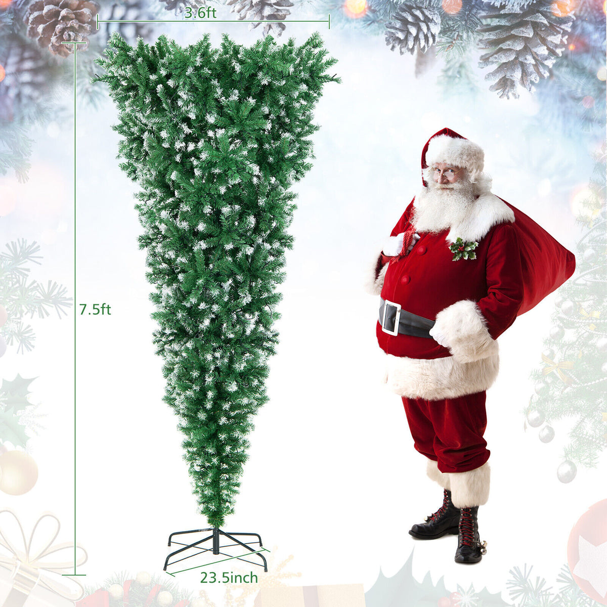 7.5 Feet Pre-Lit Upside Down Christmas Tree with 1100 Tips & 400 LED Lights - Holiday Decor