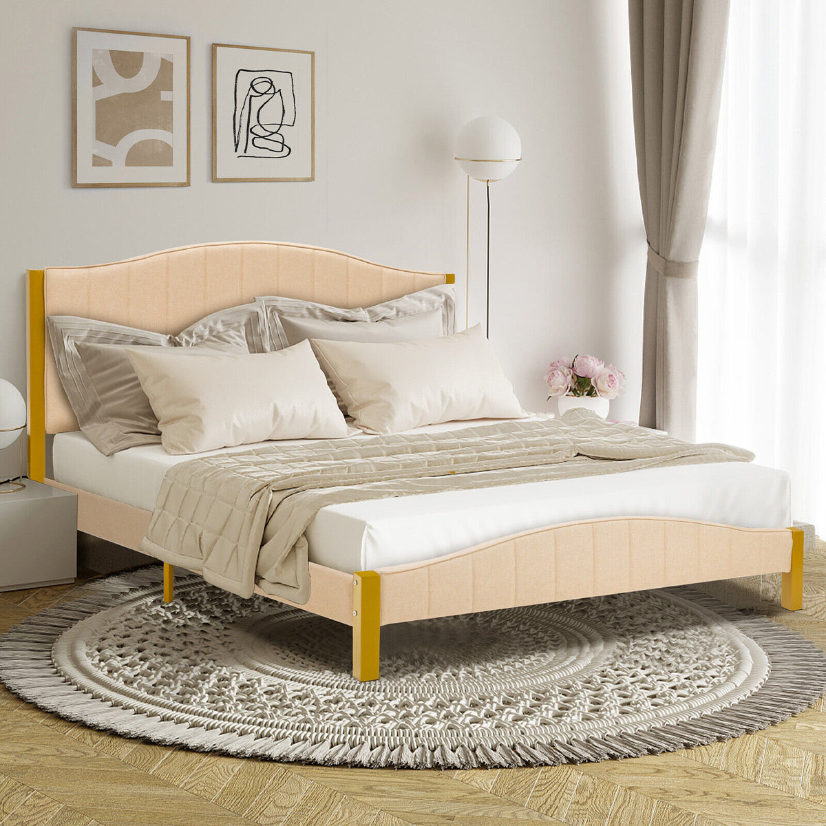 Full Size Upholstered Bed Frame with Quilted Headboard