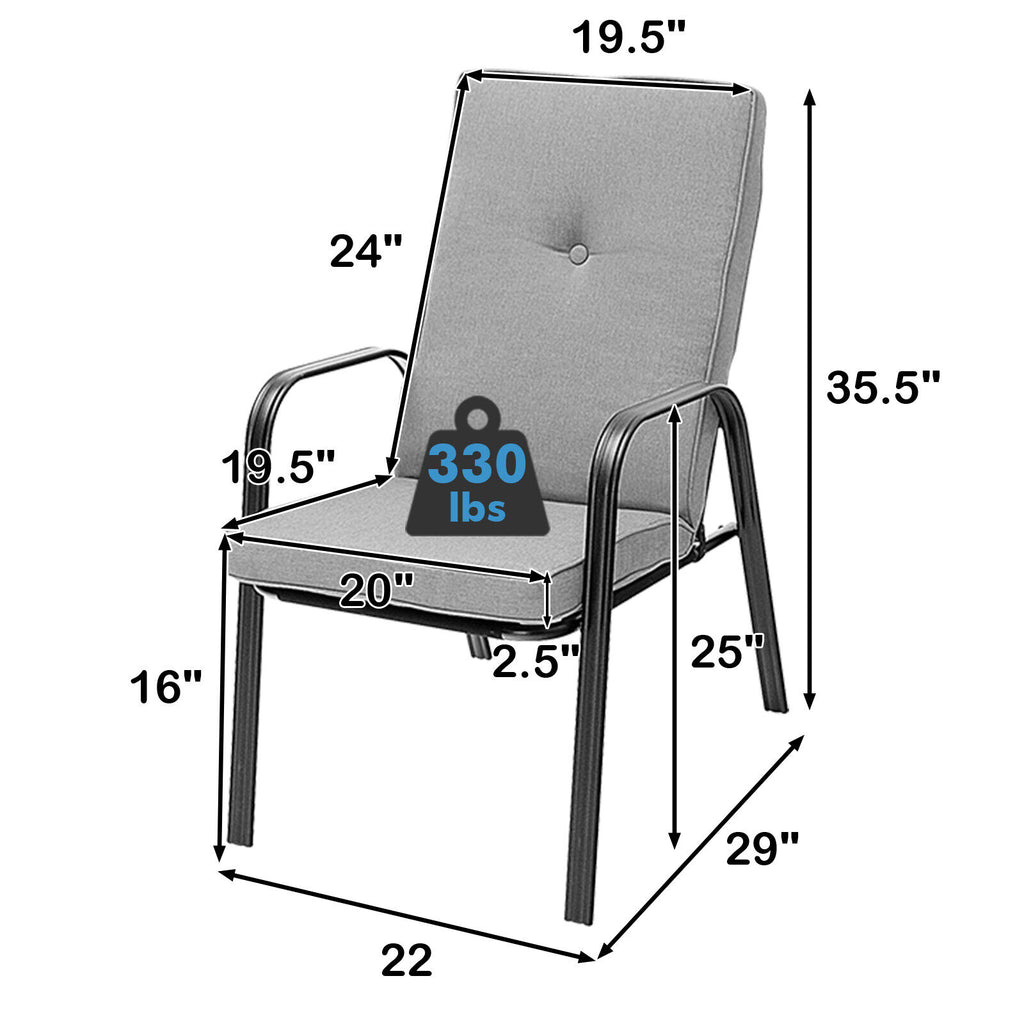 4 Patio Dining Stackable Chairs with High-Back Cushions
