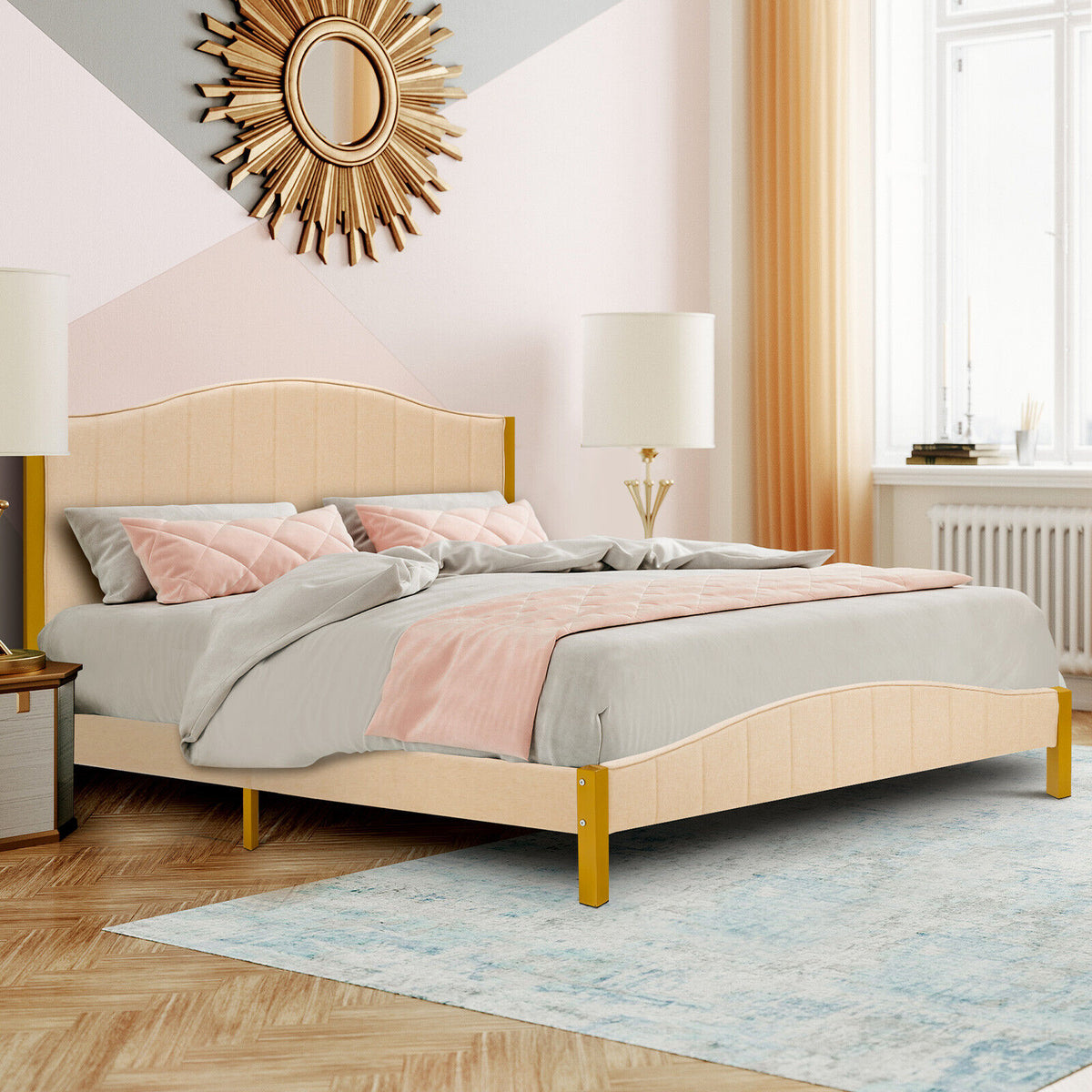 Full Size Upholstered Bed Frame with Quilted Headboard