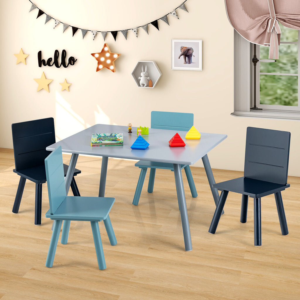 Kids Wooden Activity Play Furniture Set with Building Blocks - Blue, 5 Pieces